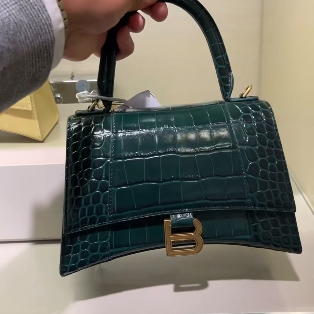 Balenciaga Green Croc-Embossed Handbag